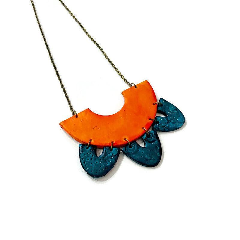 Unique Statement Necklace in Orange & Teal - Velora Luxury Fashion
