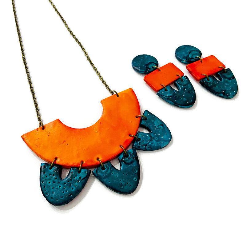 Unique Statement Necklace in Orange & Teal - Velora Luxury Fashion