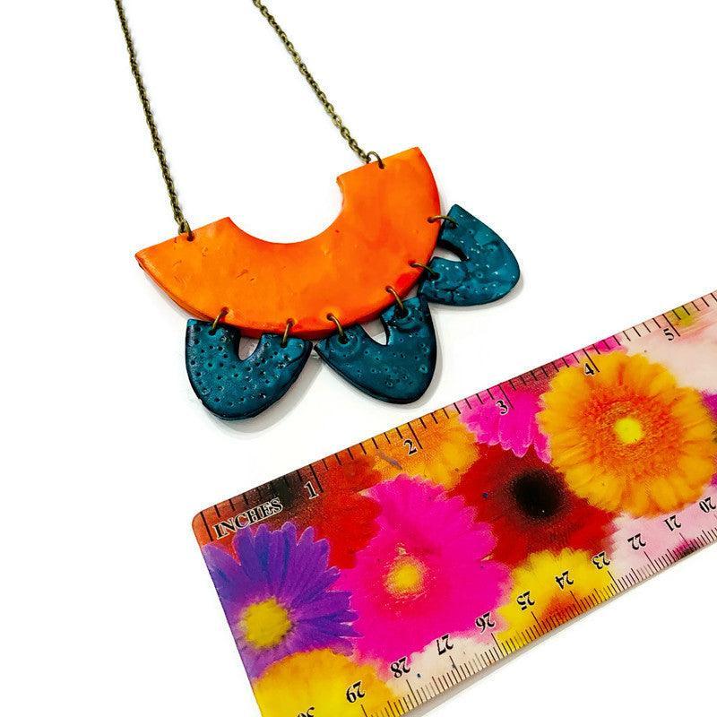 Unique Statement Necklace in Orange & Teal - Velora Luxury Fashion
