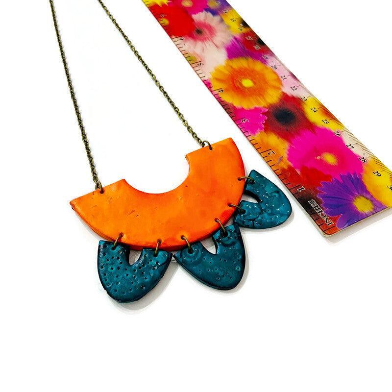 Unique Statement Necklace in Orange & Teal - Velora Luxury Fashion