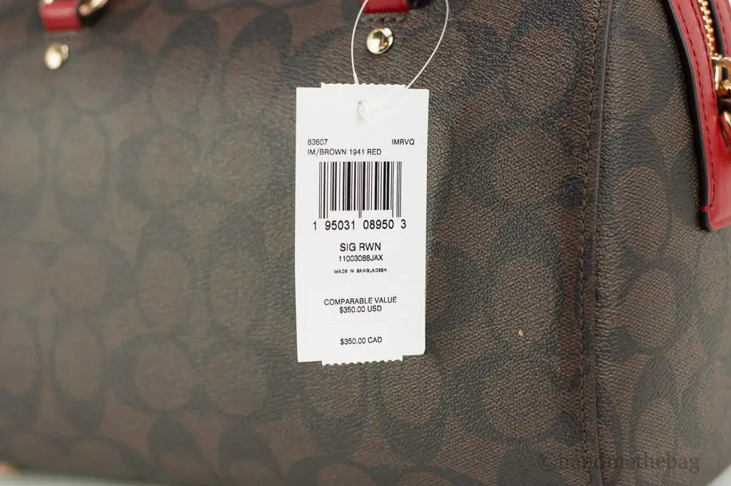 Coach (83607) Rowan Brown 1941 Red Signature Medium Satchel Crossbody Handbag