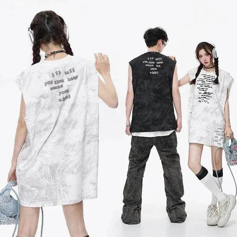 Vintage Batik Ink Letter Printing Tank Top Vest - Velora