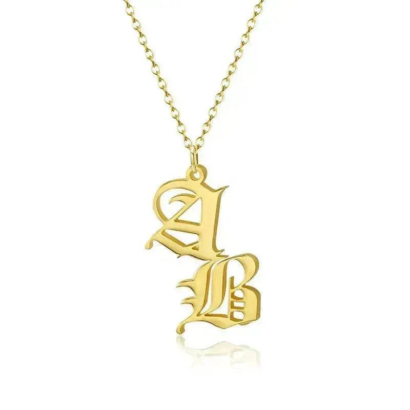 Vintage Old English Double Initial Letter Pendant Necklace Jewelry For Women Custom - Velora