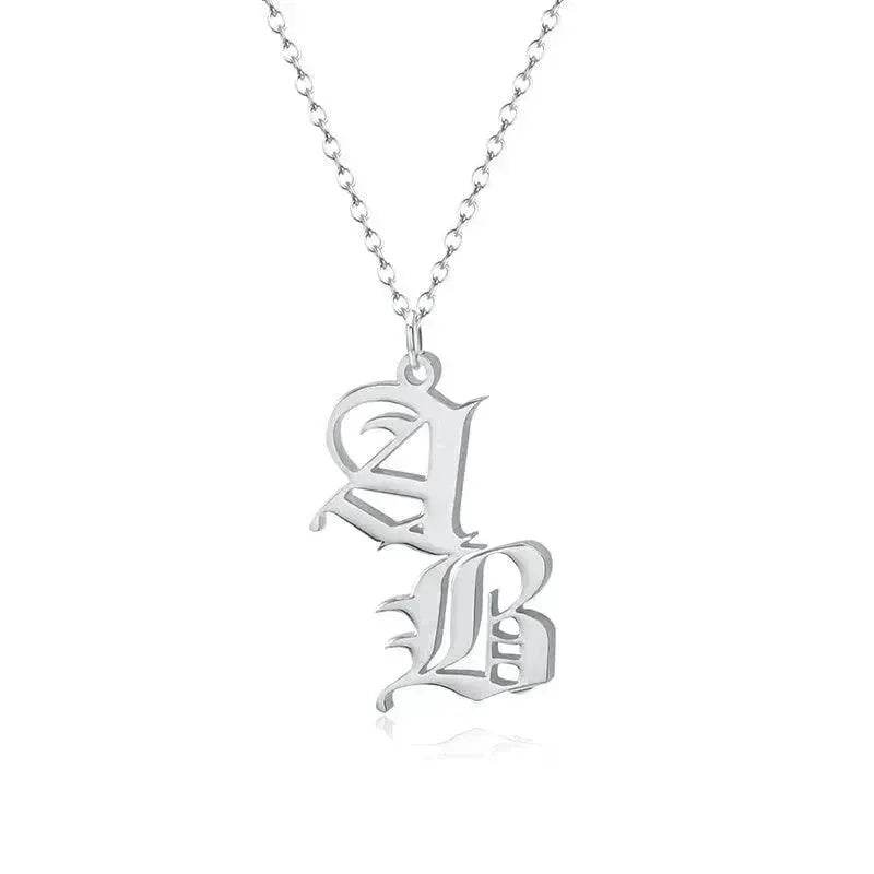 Vintage Old English Double Initial Letter Pendant Necklace Jewelry For Women Custom - Velora