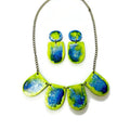 Handmade Bib Statement Necklace in Watercolor Green & Blue - Velora Luxury Fashion
