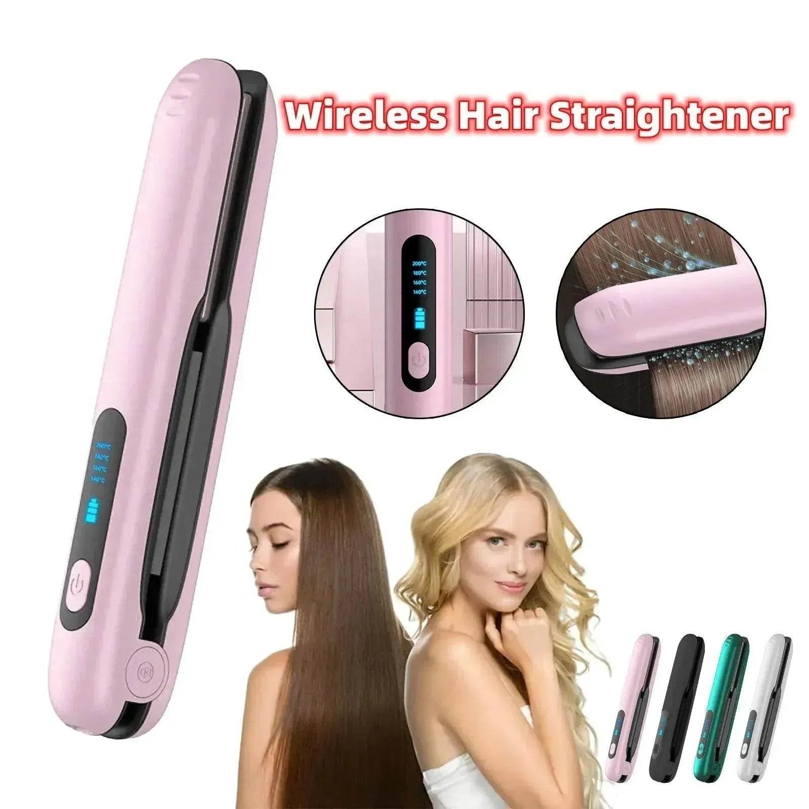 Wireless Hair Straightener Flat Iron Mini 2 IN 1 Roller USB 5000mAh Max 200 Degree Portable Cordless Curler 4 Levels Dry And Wet Uses - Velora