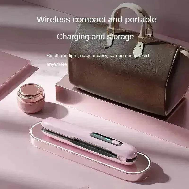 Wireless Hair Straightener Flat Iron Mini 2 IN 1 Roller USB 5000mAh Max 200 Degree Portable Cordless Curler 4 Levels Dry And Wet Uses - Velora