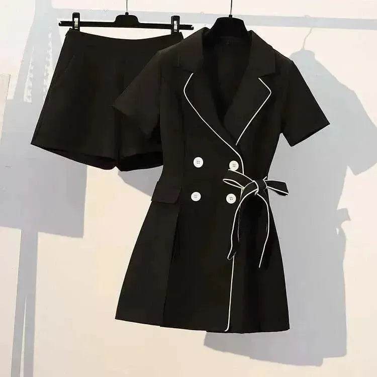 Women Casual Black two-piece Skirt suit - Velora