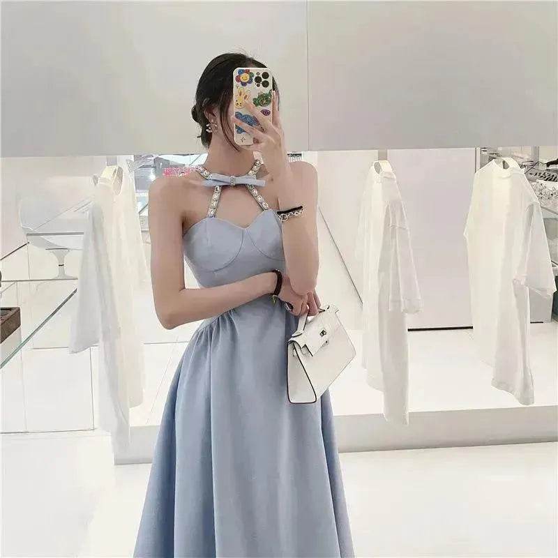 Women Evening Party Dress Diamond Halterneck Charming Sleeveless long Dress for Elegant Chic ladies - Velora