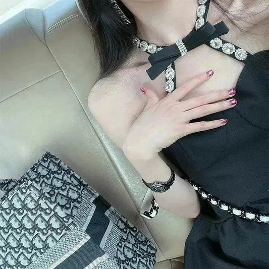 Women Evening Party Dress Diamond Halterneck Charming Sleeveless long Dress for Elegant Chic ladies - Velora