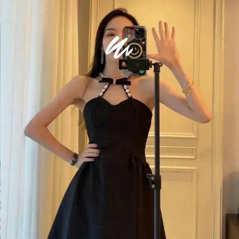 Women Evening Party Dress Diamond Halterneck Charming Sleeveless long Dress for Elegant Chic ladies - Velora