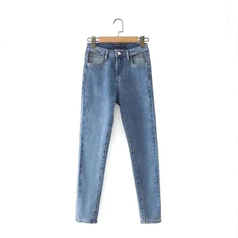 Women High Waist Loose Fit Blue Wash Casual Denim Trousers - Velora
