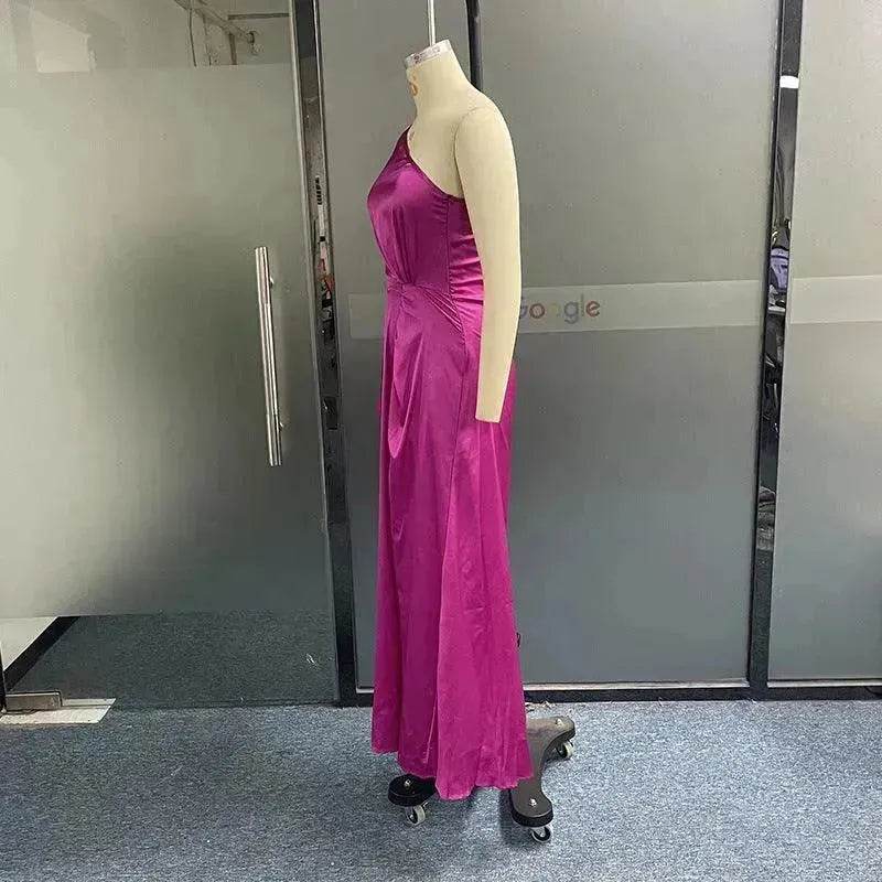 Women's Fashion Solid Color Crossbody Strapless Dress - Velora
