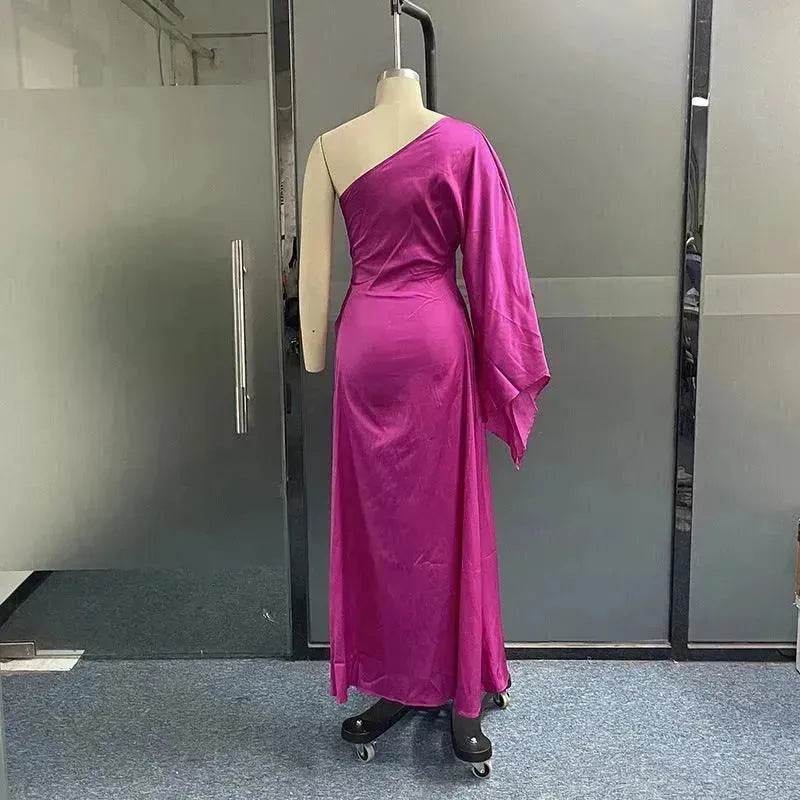 Women's Fashion Solid Color Crossbody Strapless Dress - Velora