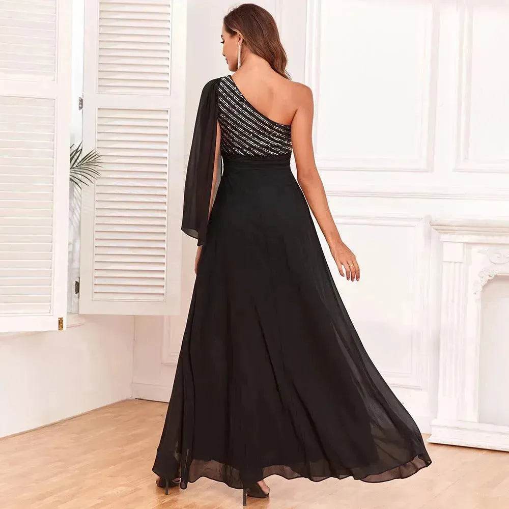 Women's Fashionable Sequin Spliced Long Sleeve Evening Gown - Velora