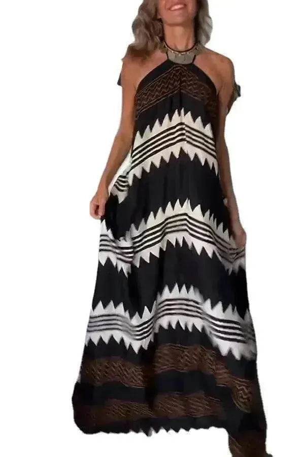 Women's Halterneck Printed Expansion Skirt For Vacation Beach Dress - Velora