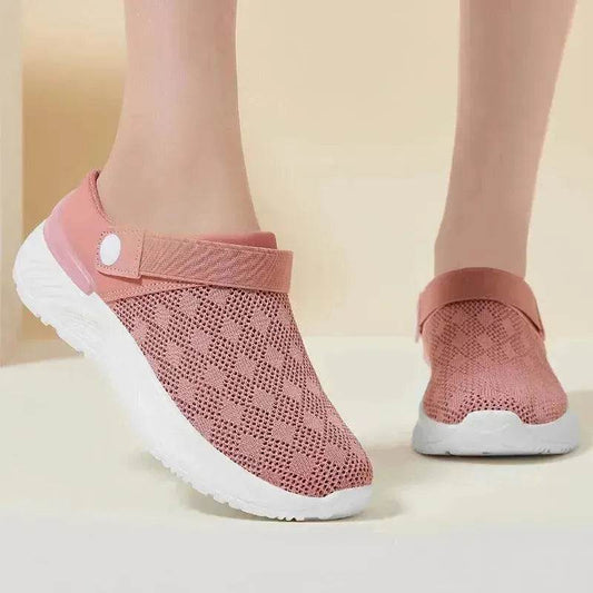 Women's Mesh Sandals Summer Breathable Lazy Slippers One-step Round Toe Half-slip Beach Slippers . - Velora