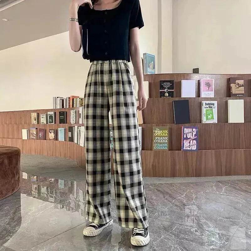 Women's Plaid Wide Leg Casual Pants - Velora