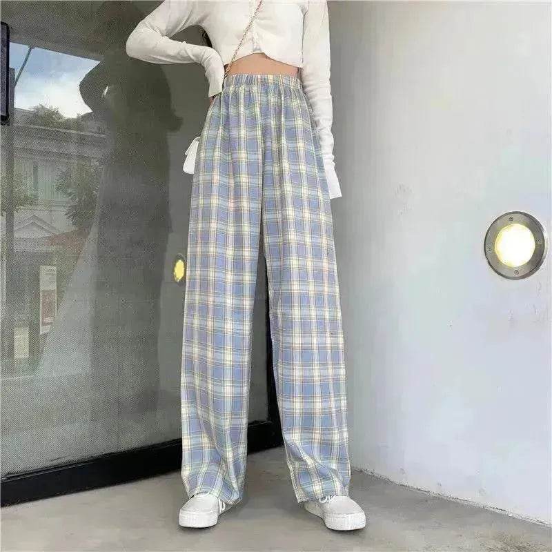 Women's Plaid Wide Leg Casual Pants - Velora