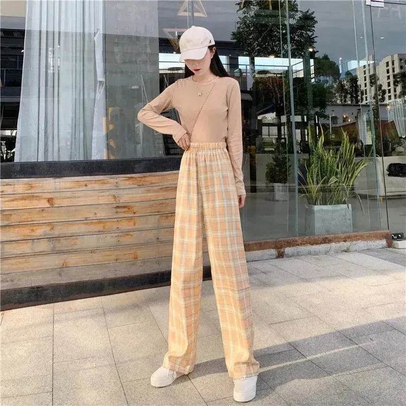 Women's Plaid Wide Leg Casual Pants - Velora