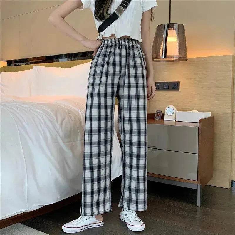 Women's Plaid Wide Leg Casual Pants - Velora