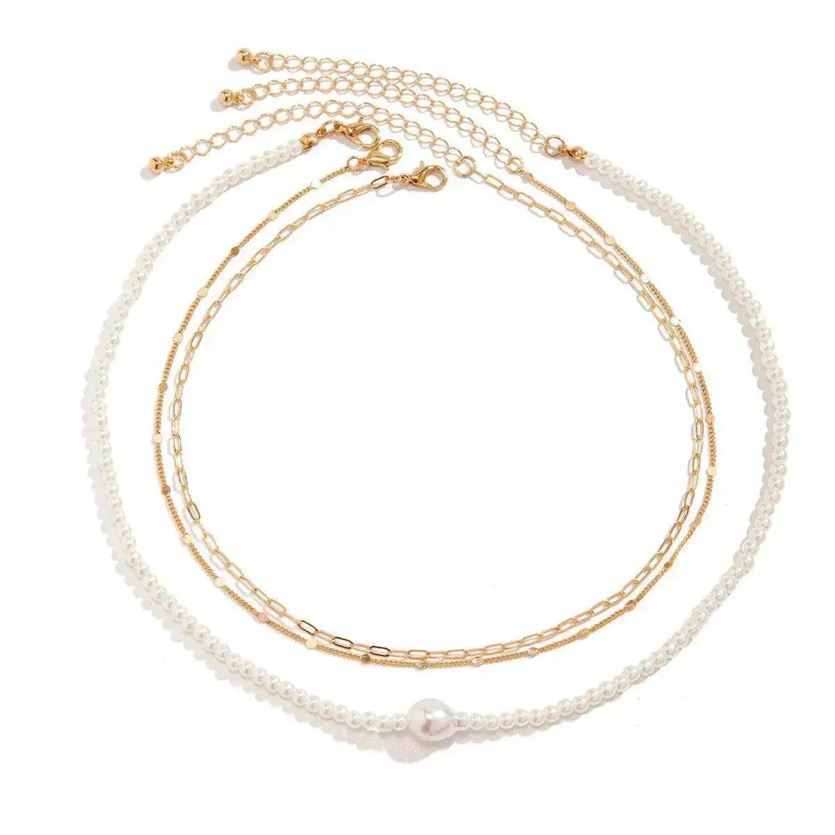 Women's Simple Slim Chain Multi-layer Imitation Pearl Necklace - Velora