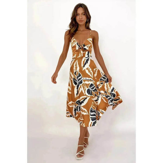 Women Sweet Split Sleeveless Floral Midi Dress