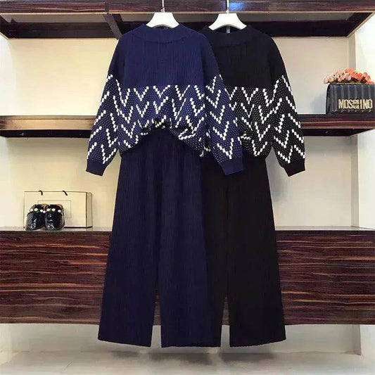 Women Two-piece knitted wide-leg pants