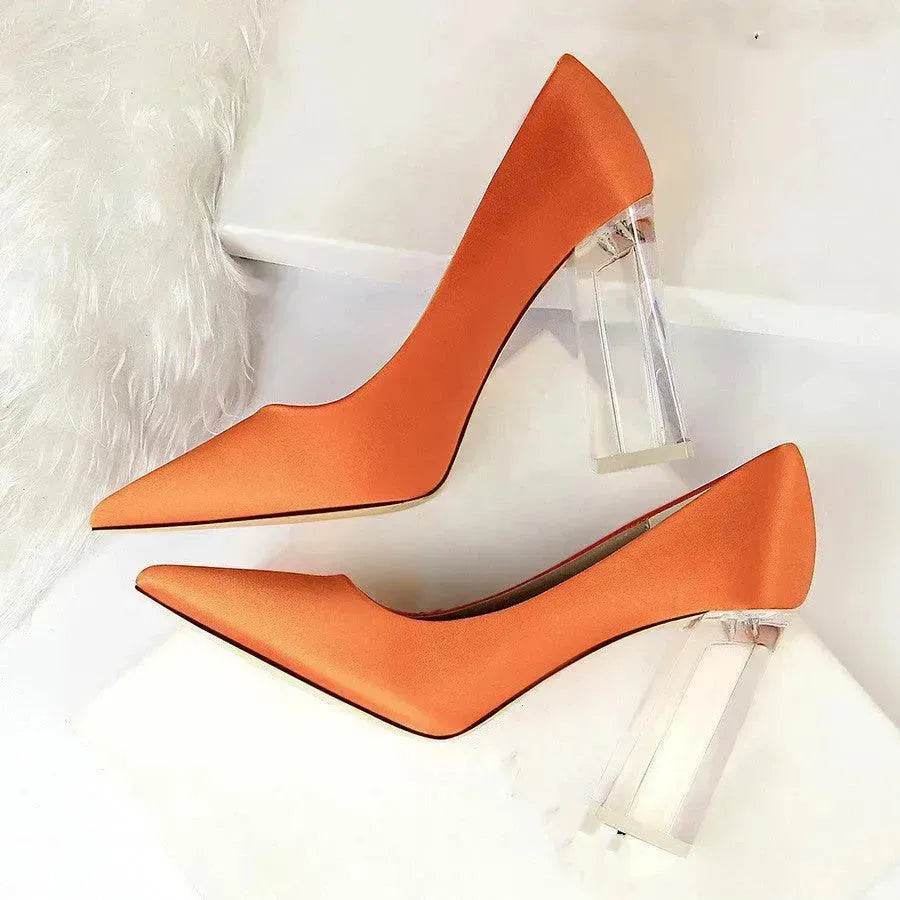 Womens Pumps Shoes Stiletto Satin Transparent Block High Heels - Velora