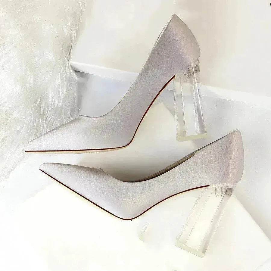 Womens Pumps Shoes Stiletto Satin Transparent Block High Heels - Velora