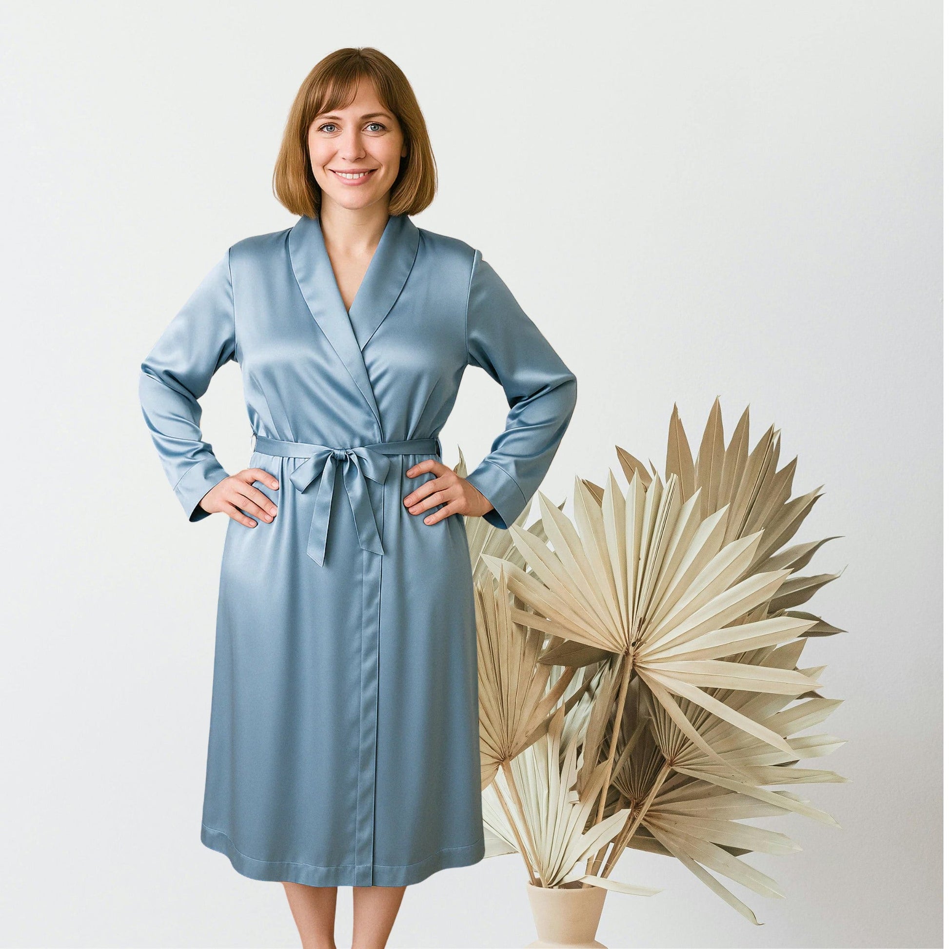 Women's  Mulberry Silk Robe Twilight Blue Forsters Finery