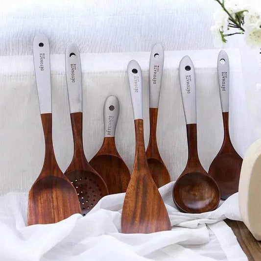 Wooden Kitchen Utensils Set Appliances Special Non-stick Set Pure Natural Teak Solid Wood Long Handle Shovel Tools - Velora