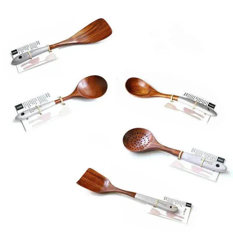 Wooden Kitchen Utensils Set Appliances Special Non-stick Set Pure Natural Teak Solid Wood Long Handle Shovel Tools - Velora