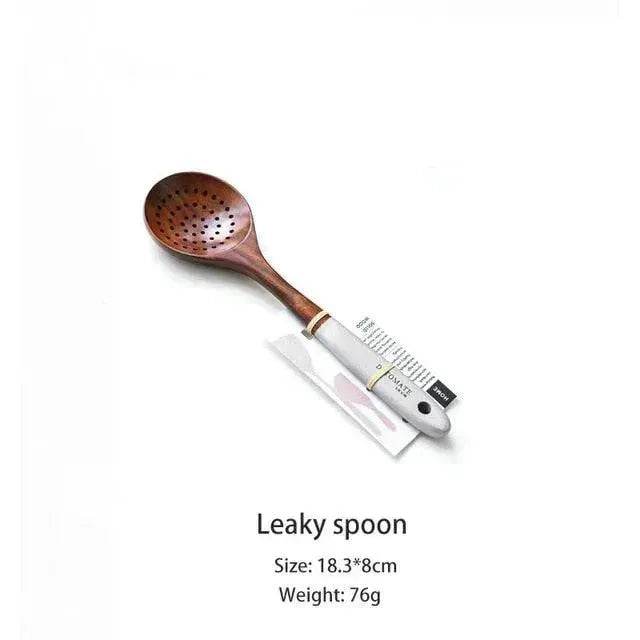 Wooden Kitchen Utensils Set Appliances Special Non-stick Set Pure Natural Teak Solid Wood Long Handle Shovel Tools - Velora