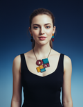 Geometric Statement Necklace in Maroon Teal & Mustard Yellow - Velora Luxury Fashion