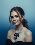 Geometric Statement Jewelry Set in Maroon, Mustard & Denim Blue - Velora Luxury Fashion