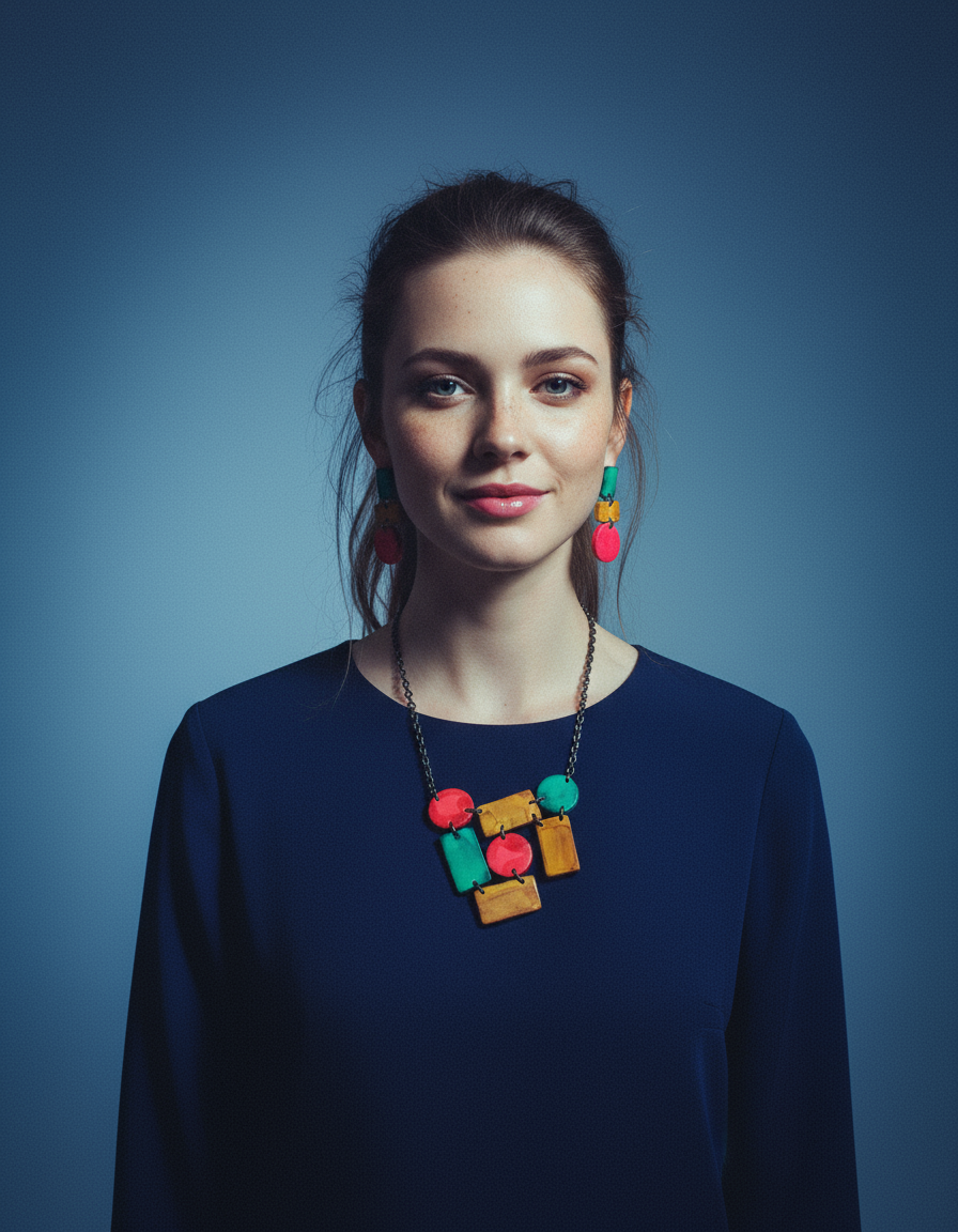 Cute Clay Geometric Jewelry Set with Statement Necklace & Matching Earrings - Velora Luxury Fashion