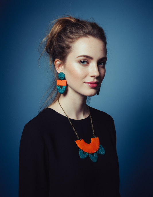Unique Statement Necklace in Orange & Teal - Velora Luxury Fashion