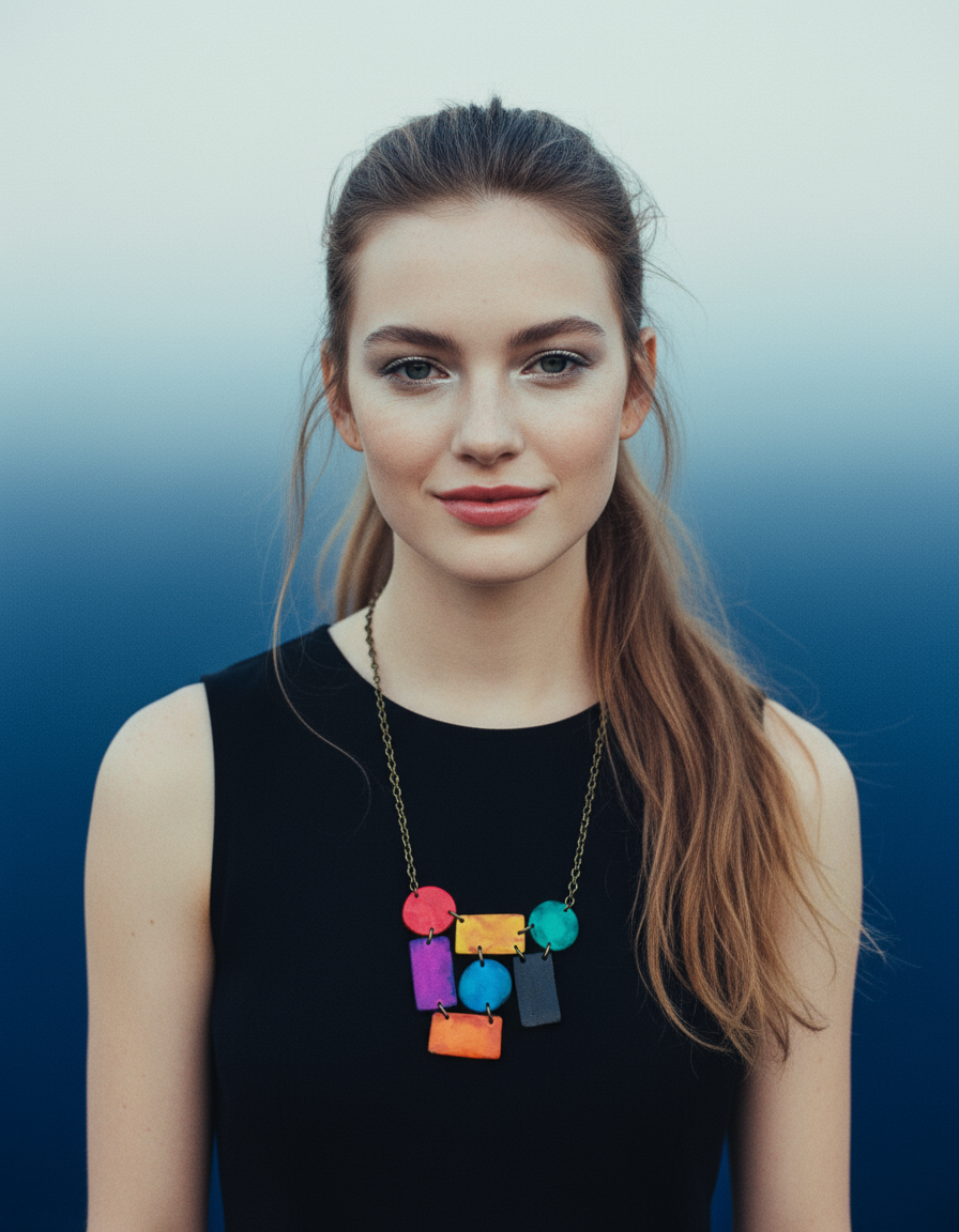 Multi-Shape Statement Necklace, Polymer Clay Bib Painted with Alcohol Ink - Velora Luxury Fashion