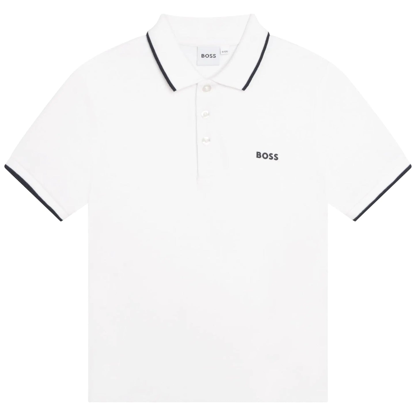 BOSS Youth White Knit Polo with Striped Collar, 14 Years